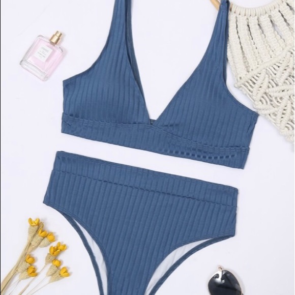 SHEIN Ribbed High Waisted Blue Bikini - Picture 3 of 3